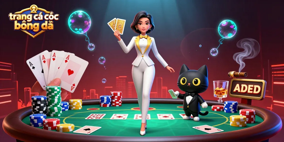 Engaging scene of trang cá cược bóng đá featuring a glamorous woman and a black cat at a poker table.