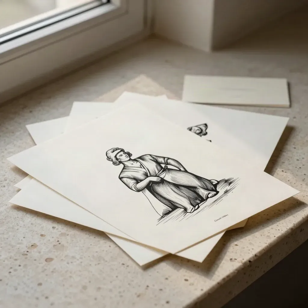 Sada tří černobílých line-art plakátů ve vějíři na travertinu.