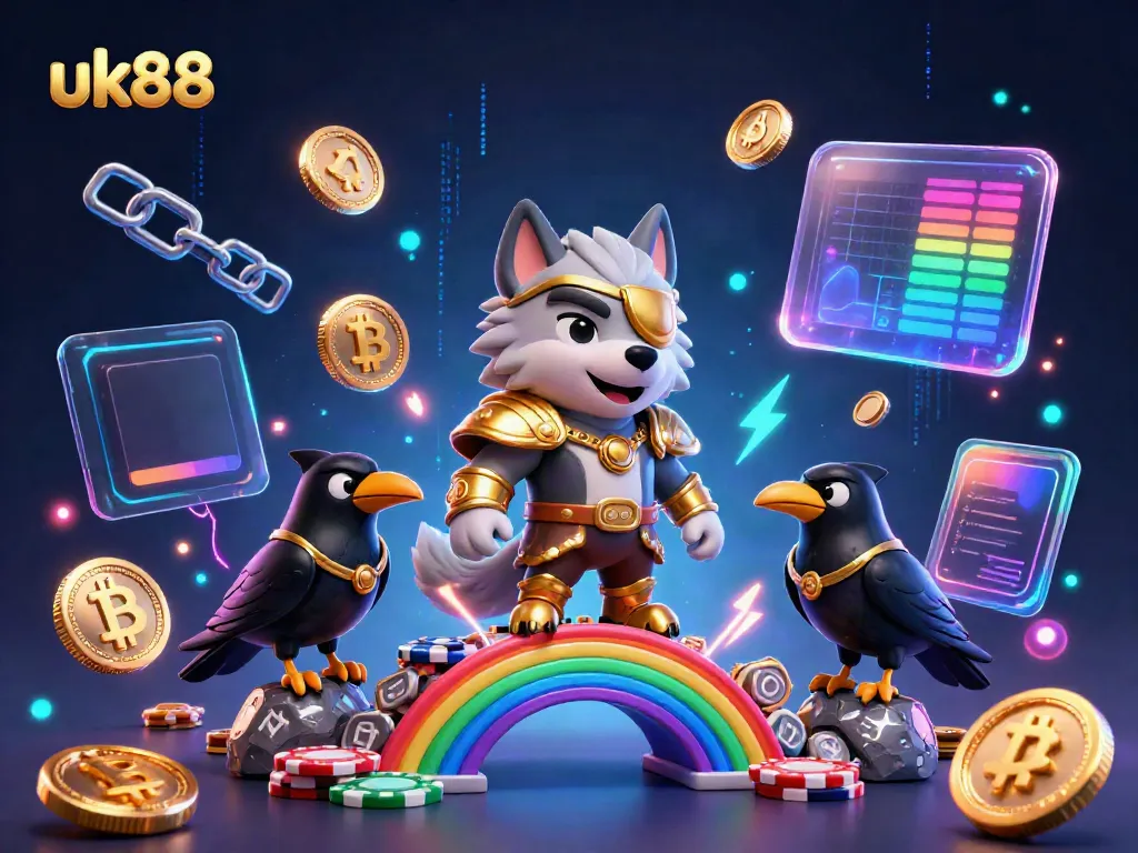 Experience uk88 with the vibrant Norse-inspired characters and casino elements in a dynamic 3D illustration.