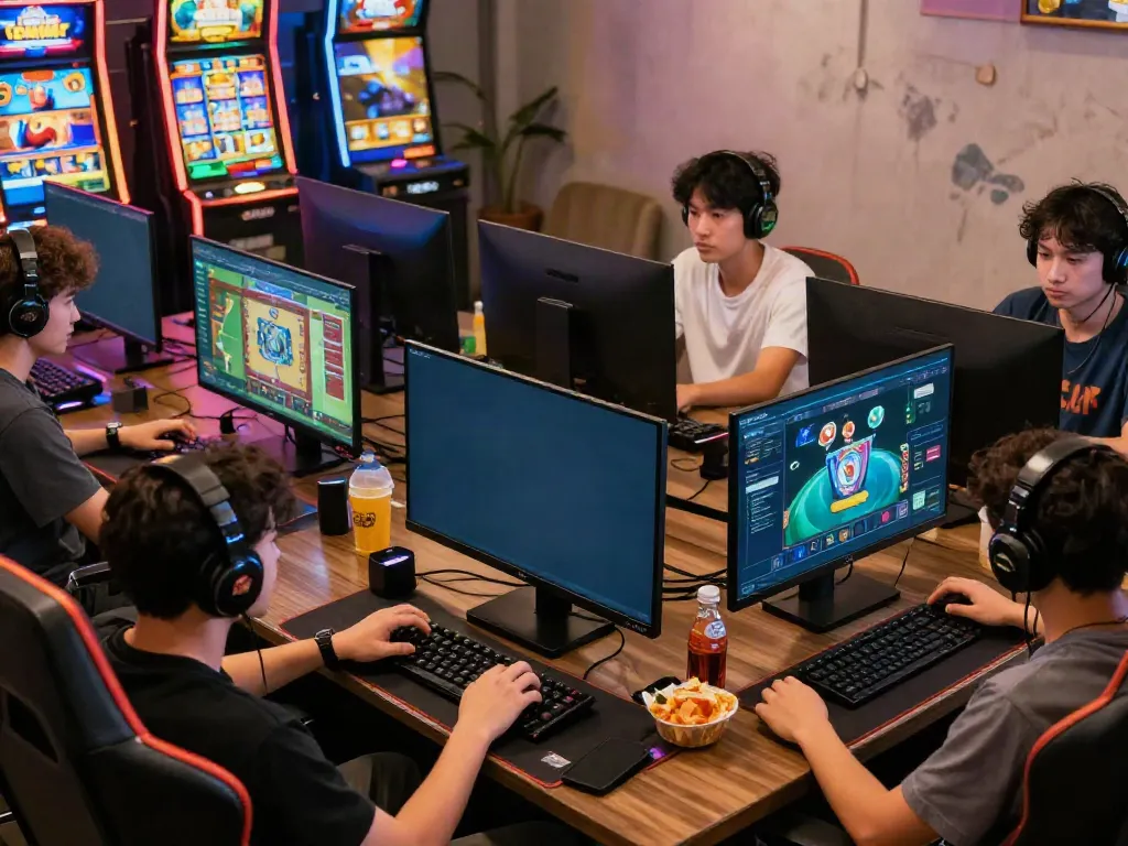 Exciting gaming atmosphere at Hitclub with players enjoying various games and upbeat visuals.