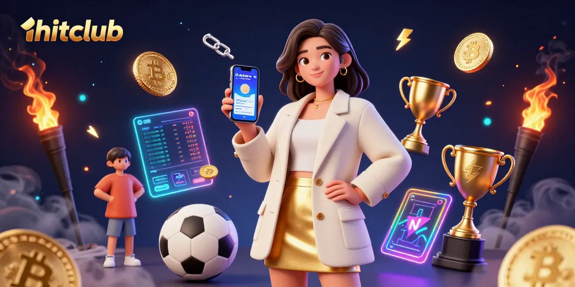 Engage with hitclub's thrilling betting experience featuring an Asian woman in a stylish outfit showing a sports app.