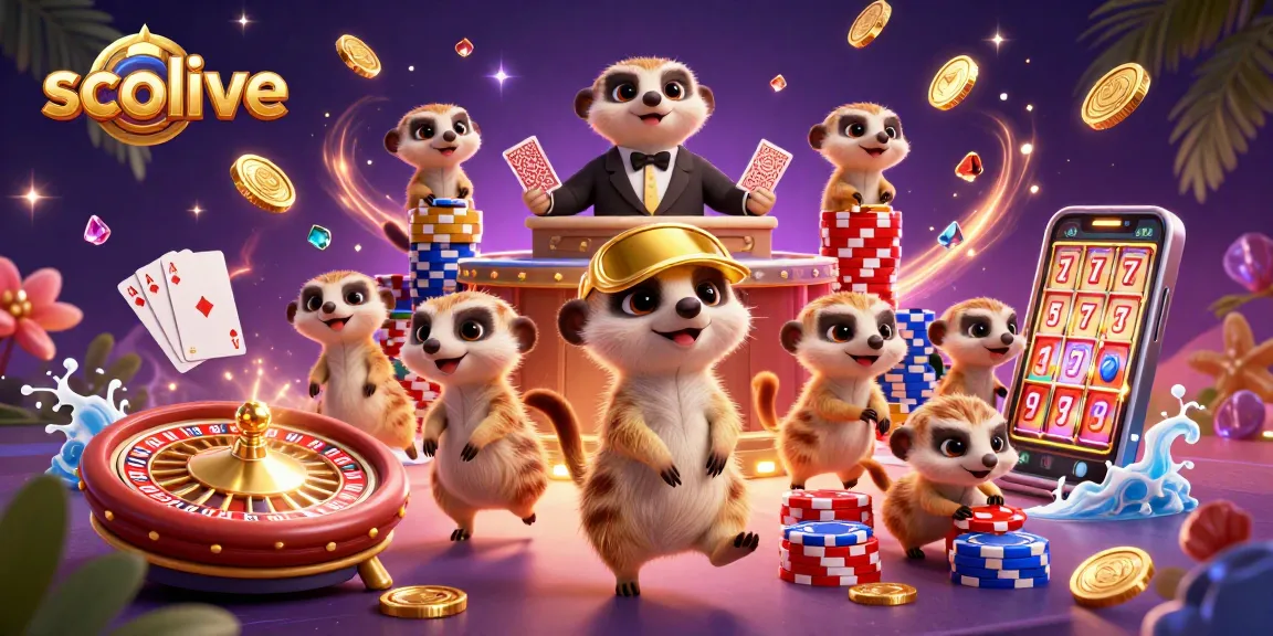 Experience socolive's vibrant casino atmosphere with meerkats at a lively gaming scene.