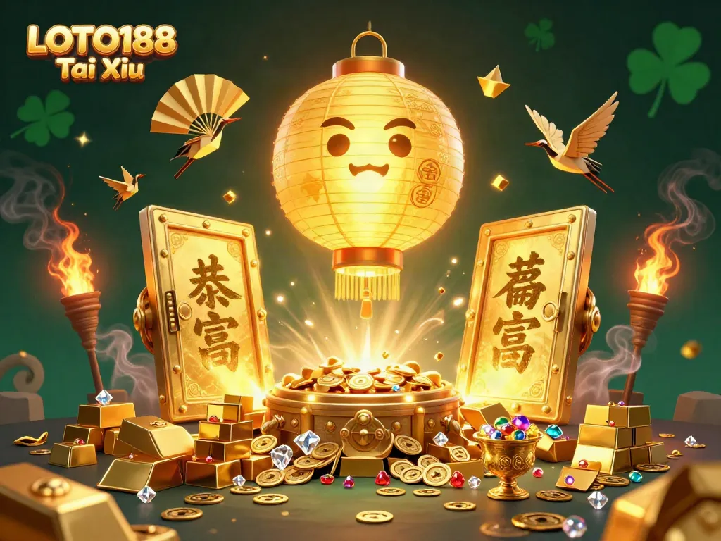 Engage with LOTO188 Tai Xiu using vibrant gambling symbols and luck-infused characters.