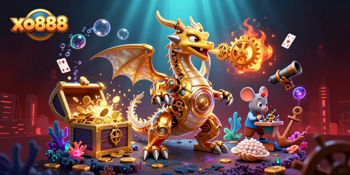 Experience thrilling gameplay with the xo888 golden dragon breathing gears in vibrant 3D illustration.