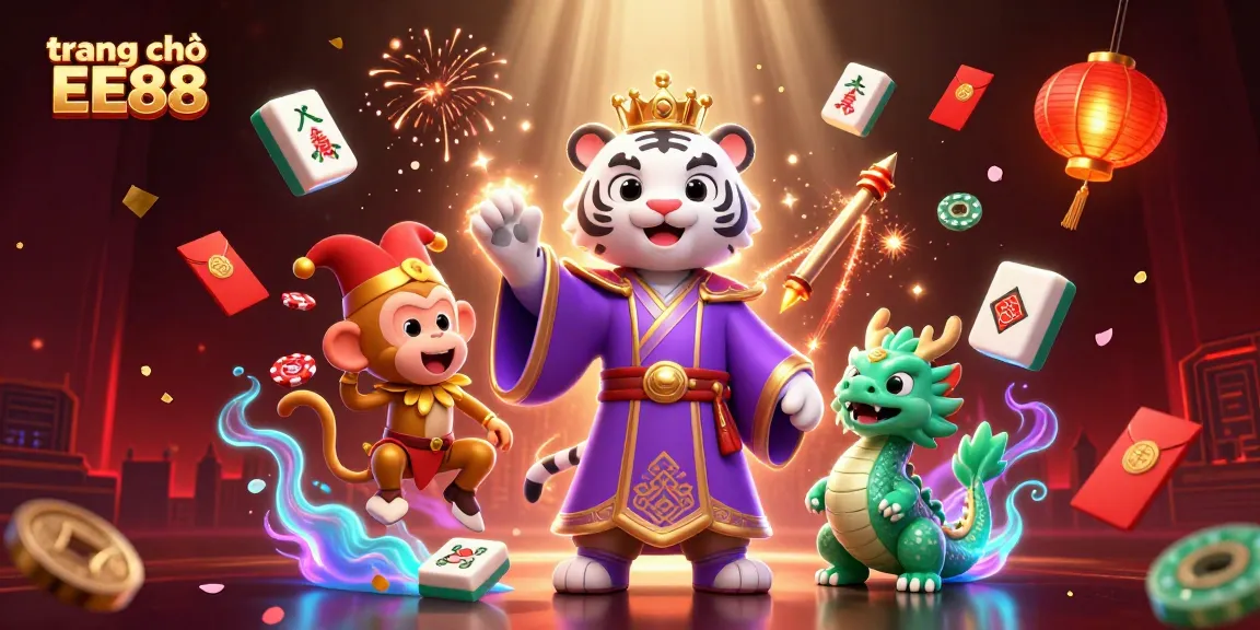 Engage in fun gameplay with trang chủ EE88 featuring a lively white tiger and golden monkey amidst vibrant casino elements.