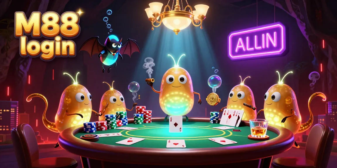 Experience the excitement of M88 login with vibrant glowworms and a lively poker table.